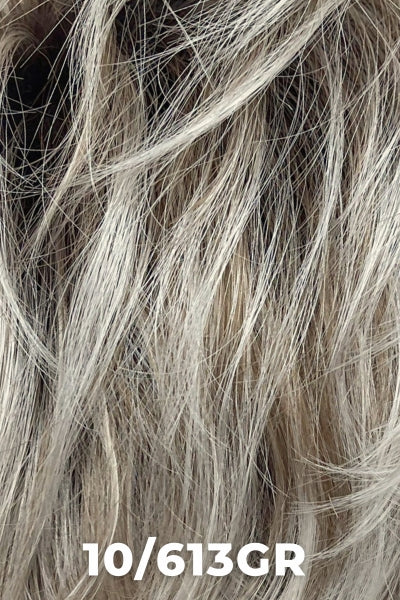 Color Swatch 10/613GR for Henry Margu Wig Carly (#2515). Cool, grey blonde with pale blonde highlights and dark roots.