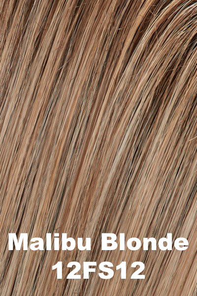 Jon Renau - Shaded Synthetic Colors - 12FS12 (Malibu Blonde). Sunkissed Gold Blonde base, highlighted with a Pale Light Natural Blondes, Shaded w/ Light Brown Root.