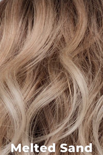 Amore Toppers - Medium Wavy TP Mono (#774) - Melted Sand. Rich, warm brown root melts into the neutral blond tone with light-beige blond ends.