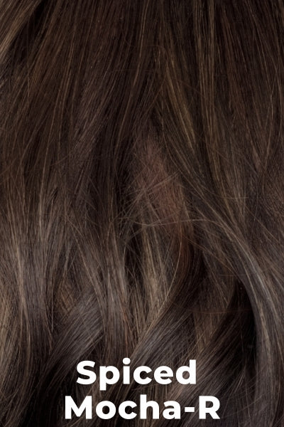 Amore Toppers - Medium Wavy TP Mono (#774) - Spiced Mocha-R. A dark-brown base with warm-medium brown and medium reddish-brown highlights with a shadowed root.