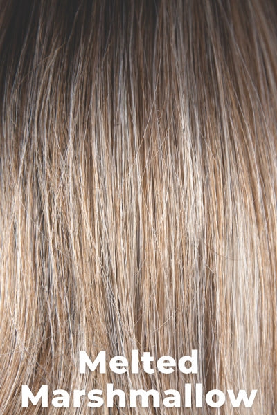 Amore Toppers - Medium Wavy TP Mono (#774) - Melted Marshmallow. Dark Brown root, Golden Strawberry Blonde base, with a cool blonde tip - Ombre look.