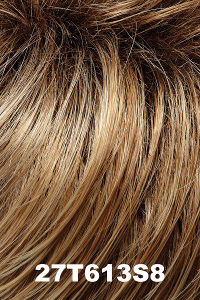 Jon Renau - Shaded Synthetic Colors - 27T613S8 (Shaded Sun). Medium natural red gold blonde & pale natural gold blonde blend and tipped, shaded with medium brown.