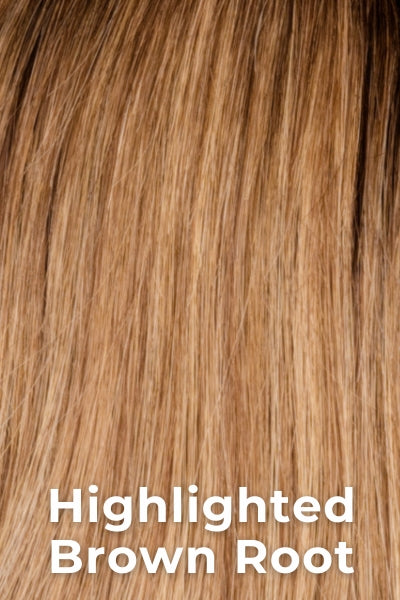 Amore - Human Hair Colors - Highlighted Brown Root. Medium brown base with a combination of light cool blond and dark warm blond highlights. Medium brown root tone adds a trendy, realistic appearance.