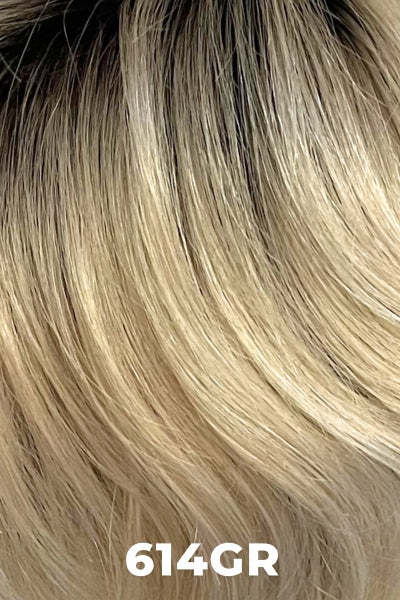 Color Swatch 614GR for Henry Margu Top Piece Ultra (#7001). Light beige blonde with light warm blonde highlights and brown roots.