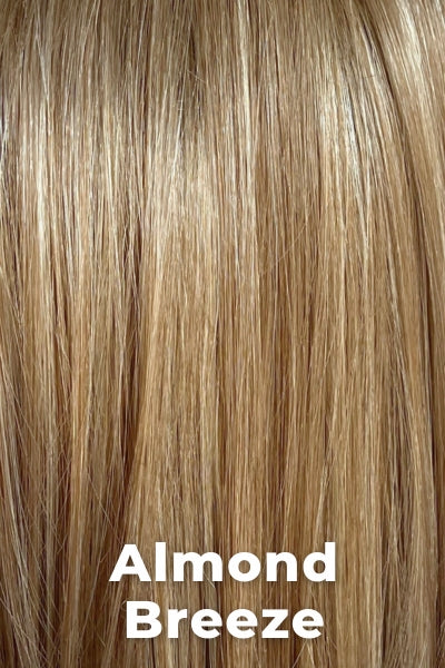Color Swatch Almond Breeze for Envy wig Harper. Dark warm honey blonde with subtle creamy blonde and pale blonde highlights.