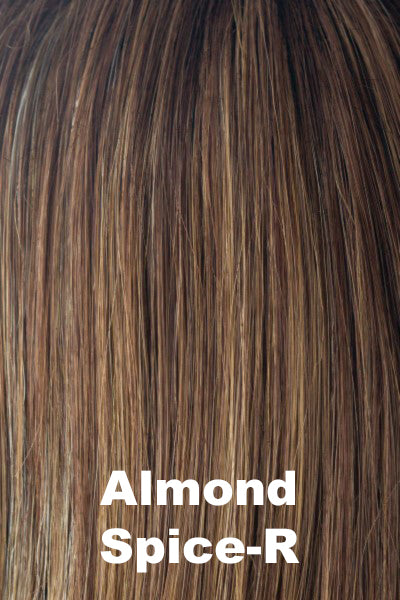 Noriko - Shaded Synthetic Colors - Almond Spice-R. Dark Brown roots on Raisin Glaze base and Nutmeg/Champagne highlights.