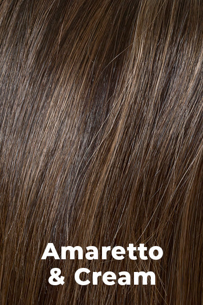 Envy - Human Hair Colors - Amaretto & Cream. 3-Tone blend of Dark Brown roots, Medium Brown base, and Honey Blond highlights.