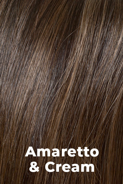 Envy - Synthetic Colors - Amaretto & Cream. 3-Tone blend of Dark Brown roots, Medium Brown base, and Honey Blond highlights.