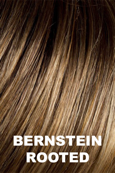 Ellen Wille - Rooted Synthetic Colors - Bernstein Rooted. Light Brown Base with Subtle Light Honey Blonde and Light Butterscotch Blonde Highlights and Dark Roots.