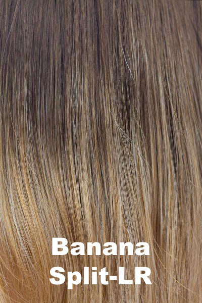 Noriko - Shaded Synthetic Colors - Banana Split-LR. Heavily Rooted Blonde. Warm Brown Base Dramatically shifting to Light Golden Blonde.