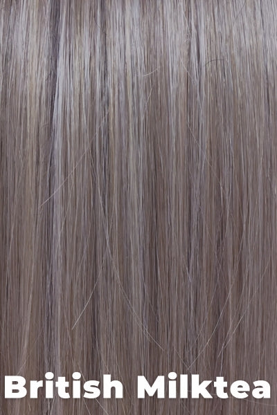 Belle Tress - Synthetic Colors - British Milktea. Midway between dark blonde and light brown with a dark root and a mix of 8 different brown and blonde tones. (Rooted Color).