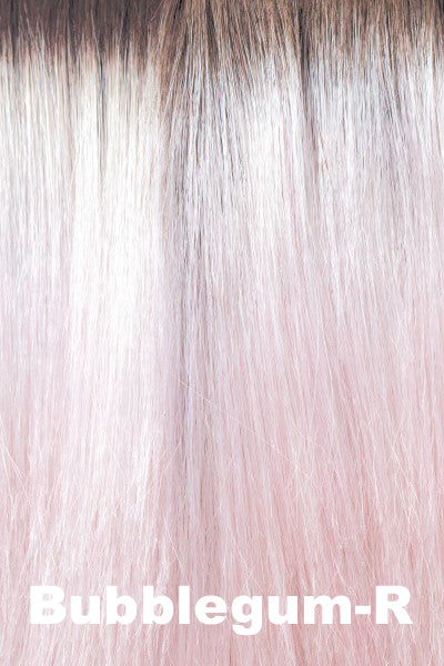Noriko - Shaded Synthetic Colors - Bubblegum-R.  A stunning silver, greyish pink with a slight bubble gum blond tone throughout the mid lengths and ends, with an icy brown root.
