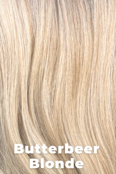 Belle Tress - Synthetic Colors - Butterbeer Blonde. Medium brown root with a blend of sandy blonde, ash blonde, and light blonde. (Rooted Color).