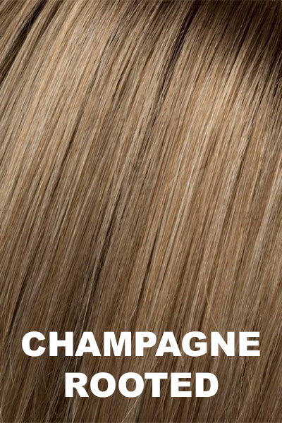 Ellen Wille - Rooted Synthetic Colors - Champagne Rooted. Light Beige Blonde, Medium Honey Blonde, and Platinum Blonde Blend with Dark Roots.