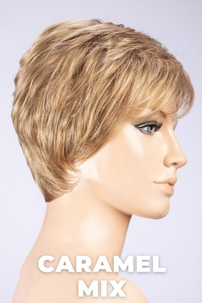 Ellen Wille Wigs - Zizi - Caramel Mix Petite/Average. Dark Honey Blonde, Lightest Brown, and Medium Gold Blonde Blend.