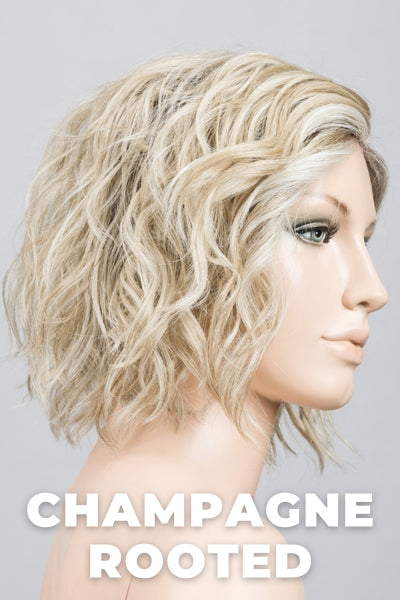 Ellen Wille Wigs - Scala - Champagne Rooted. Light Beige Blonde, Medium Honey Blonde, and Platinum Blonde Blend with Dark Roots.