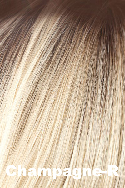 Amore Toppers - Medium Wavy TP Mono (#774) - Champagne-R. Dark Brown Roots on Pale Champagne Blonde.