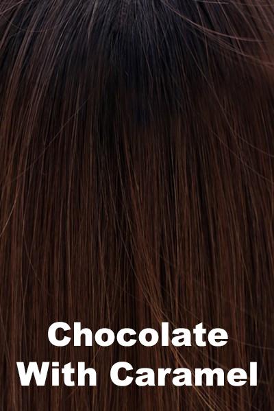 Belle Tress - Synthetic Colors - Chocolate w/ Caramel. Cappuccino dark brown root with a blend of medium and chocolate brown. (Rooted Color).