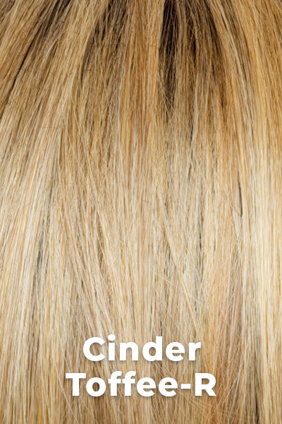 Alexander Couture Wigs - Sophia (#1041) - Cinder Toffee-R. A medium blonde base with a medium brown root and beige, brown burnt toffee and golden blond highlights.