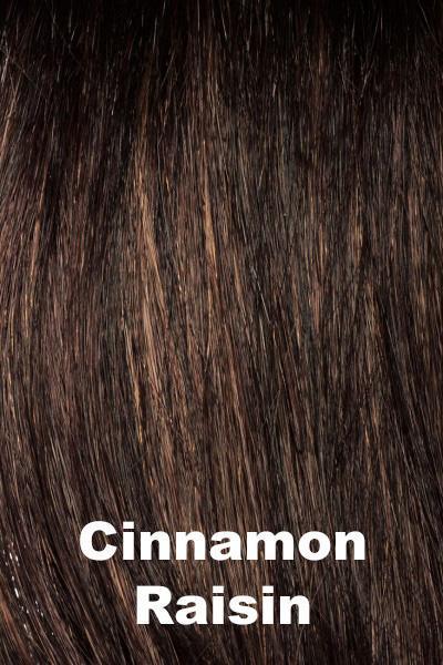 Color Swatch Cinnamon Raisin for Envy top piece  Long.  A blend of medium chestnut brown with subtle golden auburn highlights.