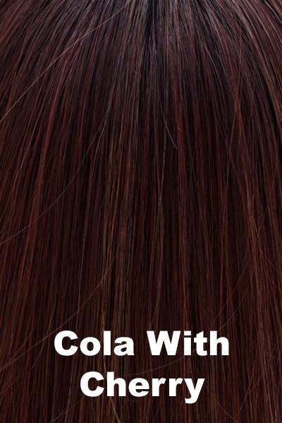 Belle Tress - Synthetic Colors - Cola w/ Cherry. Cappuccino dark brown root with a blend of dark chocolate brown, mahogany, and chocolate cherry. (Rooted Color).