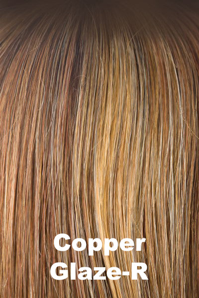 Color Copper Glaze-R for Noriko wig Beau (#1727). Medium copper brown base with honey golden blonde and red copper highlights.