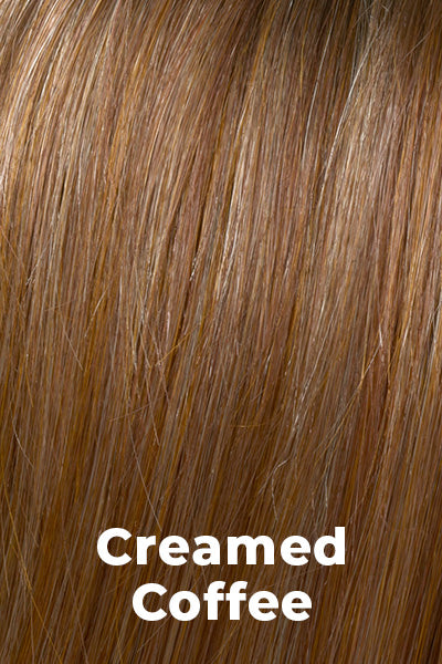 Color Swatch Creamed Coffee for Envy wig Roxie.  Rich brown base with a warm Mahogony and copper brown with strawberry blonde dimensions.