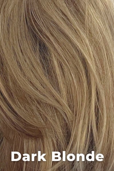 Color Swatch Dark Blonde for Envy wig Taryn Human Hair Blend.  Deep blonde with red undertones and bright wheat highlights.