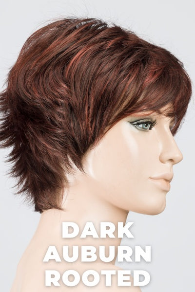 Ellen Wille Wigs - Flip Mono - Dark Auburn Rooted. Dark Auburn, Bright Copper Red, and Dark Brown blend with darker roots.