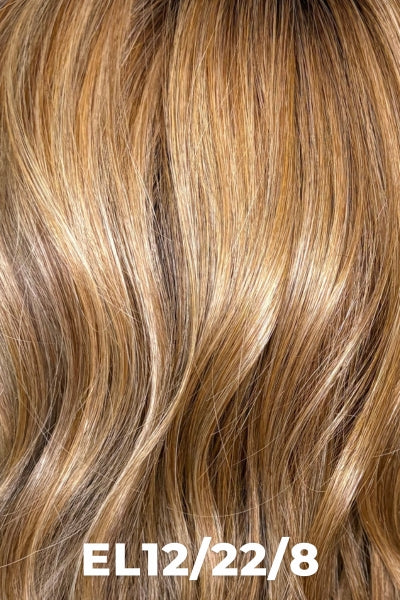 TressAllure Wigs - Feathered Bob (MC1401) - EL12/22/8. Light Honey Brown Base with Golden Blonde Highlights and a Brown Root.