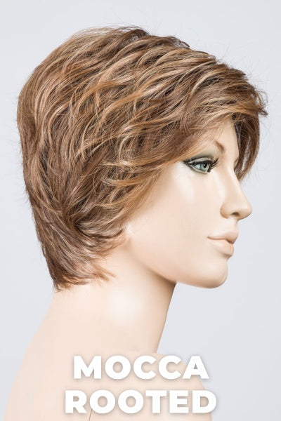 Ellen Wille Wigs - Cover - Mocca Rooted. Medium Brown, Light Brown, and Light Auburn Blend with Dark Roots.