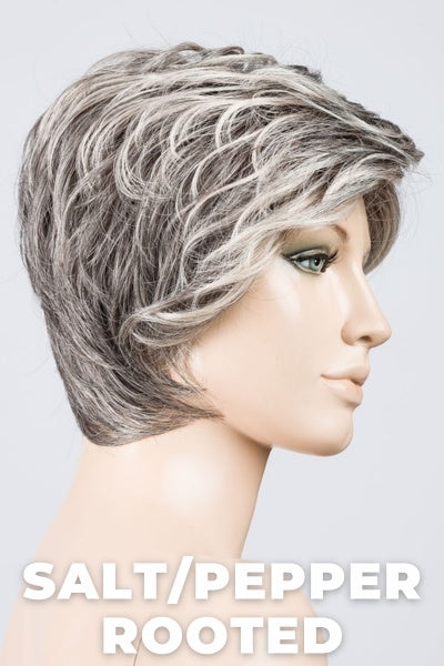 Ellen Wille Wigs - Cover - Salt/Pepper Rooted. Light Natural Brown with 75% Gray, Medium Brown with 70% Gray and Pure White Blend.