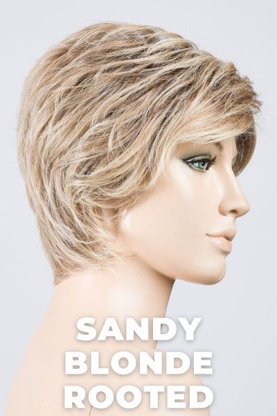 Ellen Wille Wigs - Cover - Sandy Blonde Rooted. Medium Honey Blonde, Light Ash Blonde, and Lightest Reddish Brown Blend with Dark Roots.