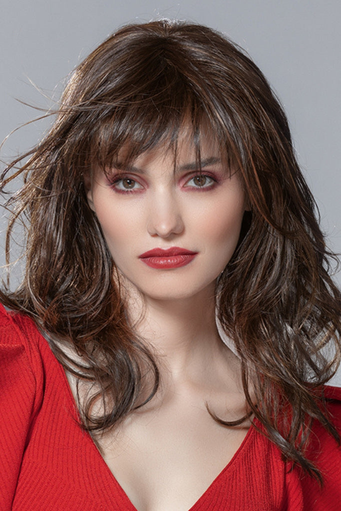 Model wearing the heat friendly synthetic wig from Ellen Wille's Hair Power Collection.