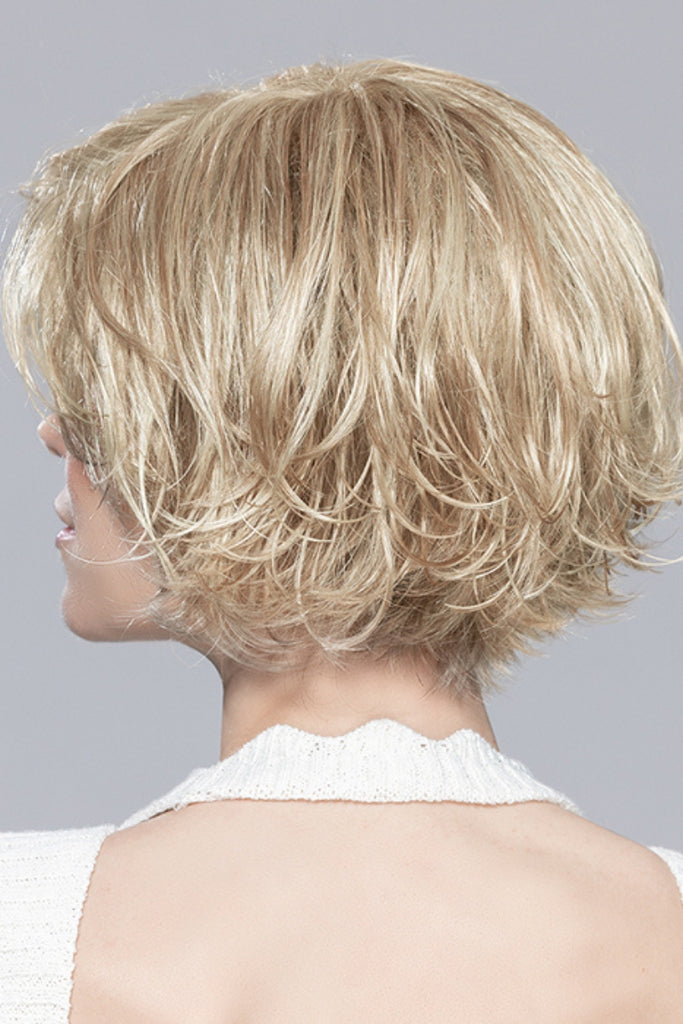 Back view of the short bob with wavy layers.