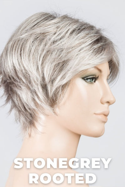 Ellen Wille Wigs - Flip Mono - Stone Grey Rooted. Light Natural Brown with 75% Gray, Medium Brown with 70% Gray and Pure White Blend.