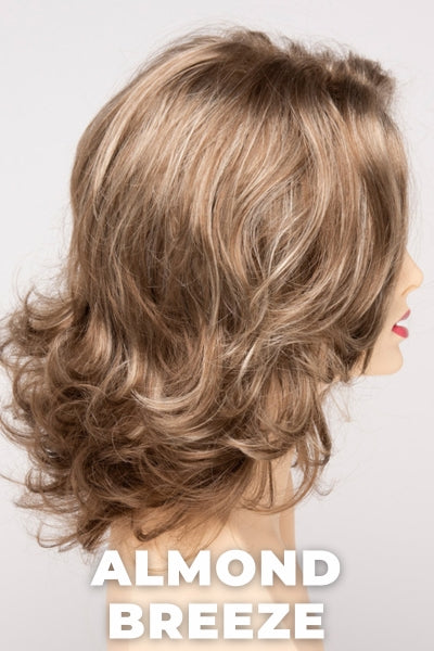 Color Swatch Almond Breeze for Envy wig Jade. Dark warm honey blonde with subtle creamy blonde and pale blonde highlights.