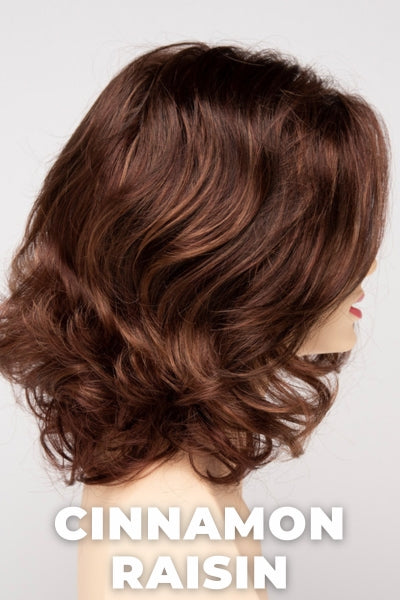 Color Swatch Cinnamon Raisin for Envy wig Jade. A blend of medium chestnut brown with subtle golden auburn highlights.