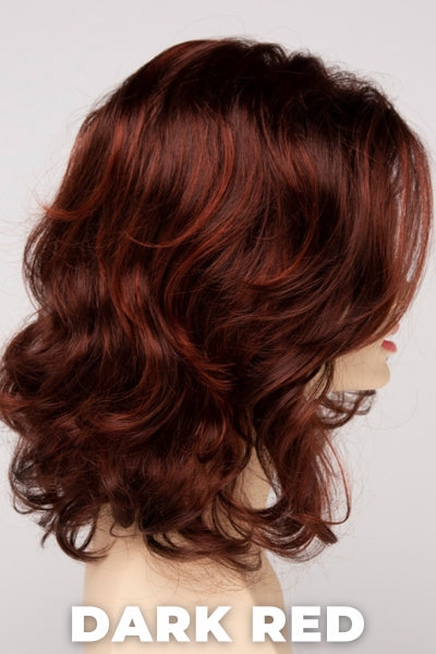 Color Swatch Dark Red for Envy wig Jade. Dark auburn red base with a blend of deep copper, mahogany and bright burgundy woven throughout.