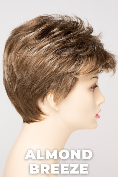 Color Swatch Almond Breeze for Envy wig Jamie. Dark warm honey blonde with subtle creamy blonde and pale blonde highlights.