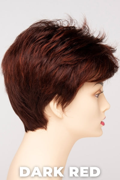 Color Swatch Dark Red for Envy wig Jamie. Dark auburn red base with a blend of deep copper, mahogany and bright burgundy woven throughout.