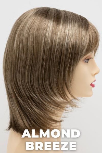 Color Swatch Almond Breeze for Envy wig Jasmine. Dark warm honey blonde with subtle creamy blonde and pale blonde highlights.