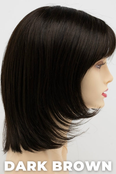 Color Swatch Dark Brown for Envy wig Jasmine. A blend of rich dark brown and dark mahogany brown with cool undertones.