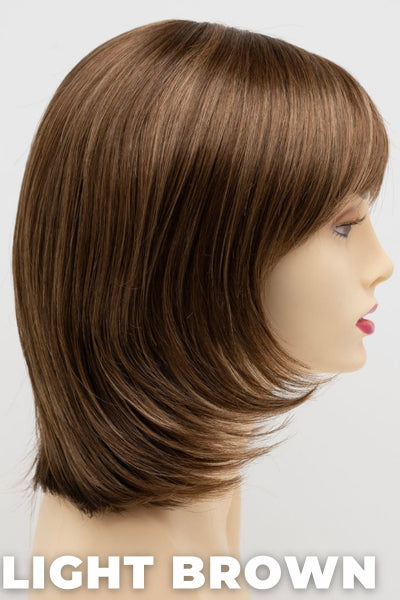 Color Swatch Light Brown for Envy wig Jasmine. Light brown base with warm golden undertones and reddish brown highlights.