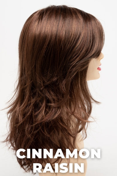 Color Swatch Cinnamon Raisin for Envy wig Joy. A blend of medium chestnut brown with subtle golden auburn highlights.