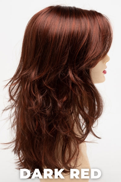 Color Swatch Dark Red for Envy wig Joy. Dark auburn red base with a blend of deep copper, mahogany and bright burgundy woven throughout.