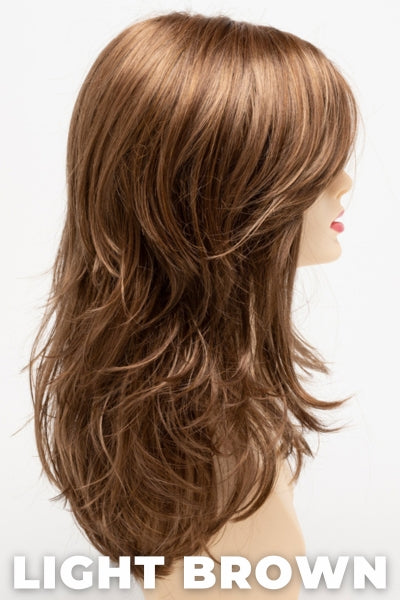 Color Swatch Light Brown for Envy wig Joy. Light brown base with warm golden undertones and reddish brown highlights.