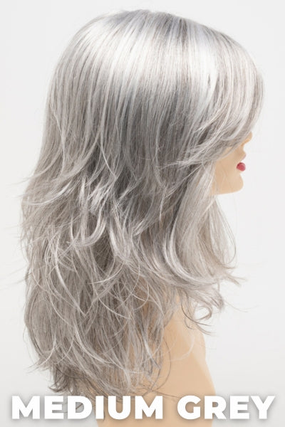Color Swatch Medium Grey for Envy wig Joy. A silvery blend of salt and pepper with medium brown woven throughout.