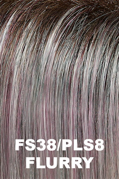 Jon Renau - Shaded Synthetic Colors - FS38/PLS8 (Flurry). Dark Natural Gold Brown with 35% Grey with Bold Plum Highlights. Shaded with Medium Brown Root.