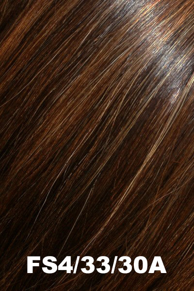 Jon Renau - Human Hair Colors - FS4/33/30A (Midnight Cocoa). Dk Brown, Med Red, Med Natural Red Blonde/Brown Blend w/ Med Natural Red Blonde/Brown Blend Bold Highlights.